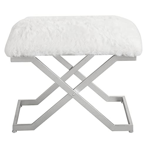 【最大2000円クーポン 7/26(日)01:59まで】Uttermost 23564ファラン気まぐれな白いぬいぐるみフェイクファーとシルバーリーフの小さなベンチ｜アメリカーナ　Americana