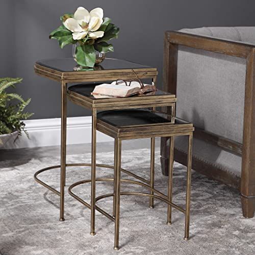 【最大2000円クーポン 4/17金 09:59まで】Uttermost 24908インドネスティングテーブル（3個セット）、19 　W x 17.75　 D x 24 　H、アンティークブラッシュドゴールド
