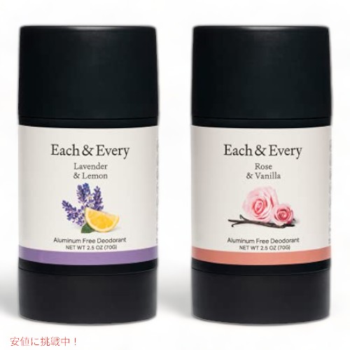 【百貨店SALE 最大限度2000円OFFクーポン券 6/11 1:59まで】Each \u0026 Every  2容器に並べる 生まれながらアルミニウムフリーデオドラント、草木軍事基地の包み、2.5薬局衡オンス（ラベンダー＆檸檬、サクラ色＆ヴァニラ）