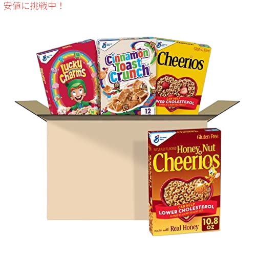 【最大2,000円クーポン5月27日01:59まで】ゼネラルミルズ　朝食用シリアルバラエティパック、チェリオス、シナモントーストクランチ、ラッキーチャーム 、フルサイズボックス、4箱セット