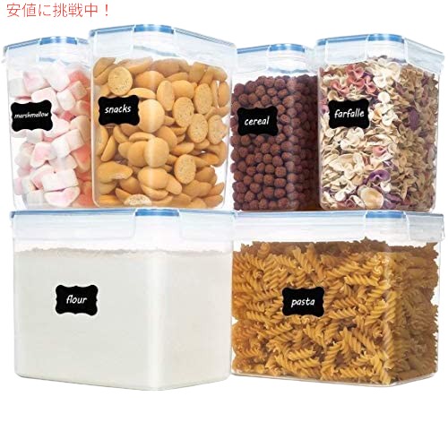 Vtopmart 気密食品保存容器 6個 - プラスチック BPAフリー キッチンパントリー保存容器 食器洗い機対応 ラベル24枚、ブルー