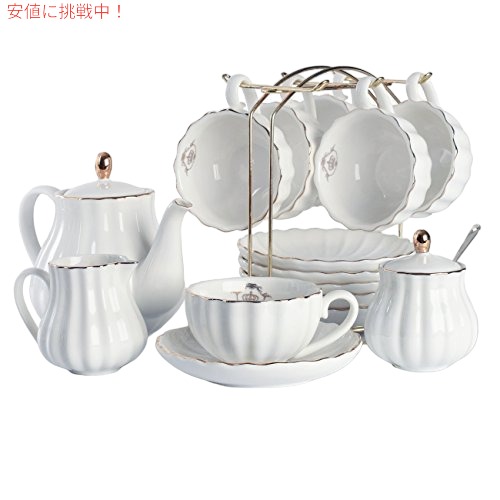 【百貨店SALE 最大限度2000円OFF引き換え証 6/11 1:59まで】ブリティッシュロイヤルシリーズ 8薬局衡オンス優勝杯＆ソーサーサービス 6人用  (ピュアホワイト) Porcelain Tea Sets British Royal Series