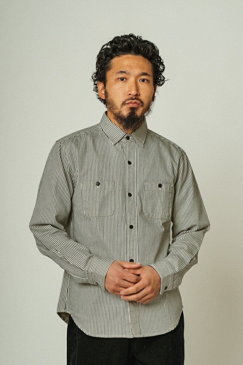 BIG MIKE Hickory Sstripe L/S Work Shirts - 101815005 / 6色 M L XL 日本製 / ビッグマイクロホン ヒッコリーシャツ / 定番 細工物プルオーバー 縞模様 / 甚だしい薬局衡オンス レギュラー 心地好い フォーマル / アメカジ ミリタリー 細工物 バイ鉄道車両
