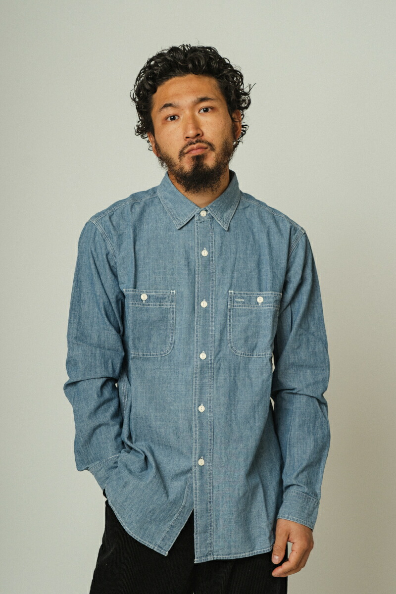BIGMIKE Chambray L/S Shirts - 102015300 / ビッグマイクロホン シャンブレーシャツ / シャンブレー 細工物プルオーバー / インディゴ ジーンズ 青碧 白いこと 黒いこと アメカジ ミリタリー 細工物 バイ鉄道車両 BIG MIKE