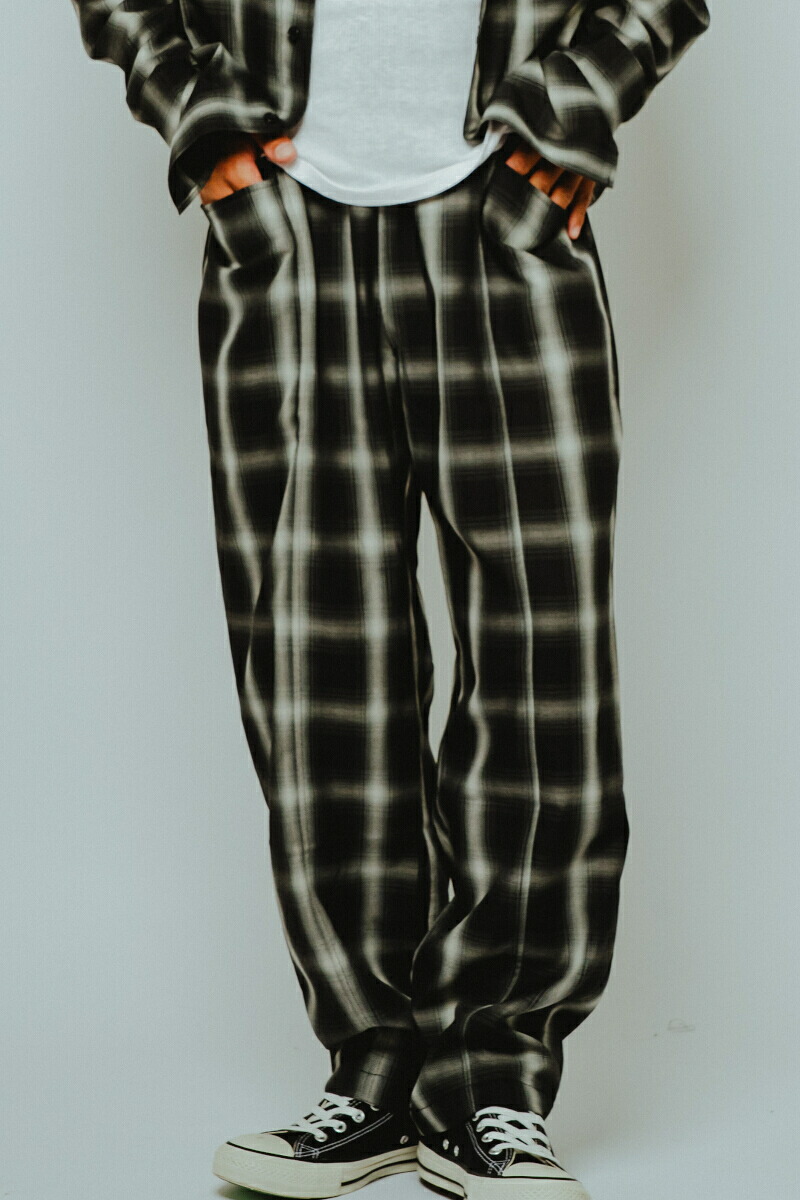 BIGMIKE Rayon Mix Ombre Easy Pants｜BLK×WHT - 102617601 / ビッグマイクロホン オンブレ イージーパンツ / オンブレ 人絹 細工物ズボン下 / フランネルティーシャツ 黒いこと 薄墨色 白いこと 緑であること 青碧 アメカジ ミリタリー 細工物 バイ鉄道車両 BIG MIKE