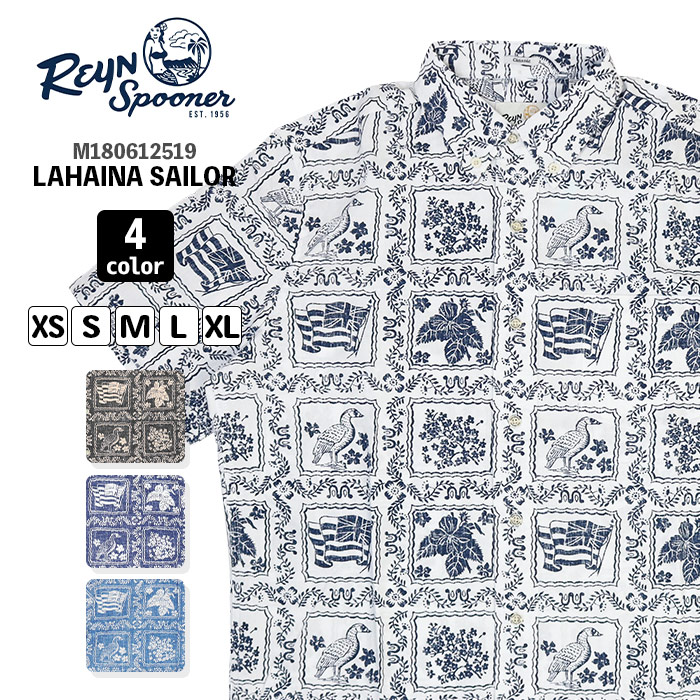 レインスプーナー Reyn spooner ラハイナ セーラー LAHAINA SAILOR m180612519 アロハ アロハシャツ ハワイアンシャツ 柄シャツ 半袖 トップス 総柄 ホワイト ブラック ネイビー デニム 羽織 定番 ブランド 高級 カジュアル ストリート おしゃれ メンズ アメカジ 大きめ