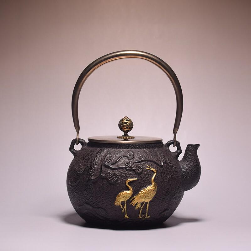 鉄器 鉄瓶 南部鉄器 茶道具 鶴 伝統工芸品 鋳鉄 鉄分補給 鉄瓶兼用急須約1.2L