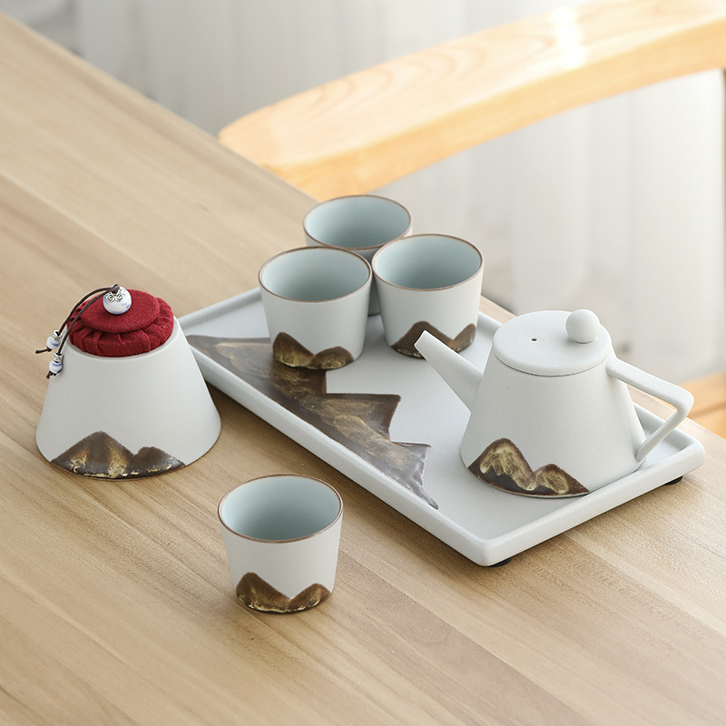 3000円 幸せなふたりに贈る結婚祝い 急須 湯呑み セット ティーポット 番茶器セット 茶器揃 陶磁茶具セット 茶器 茶皿 旅行ティーセットー  カップ シンプルな和風 包装箱付き お出かけ用 和風急須 4杯セット 7点入 おしゃれ 茶道具