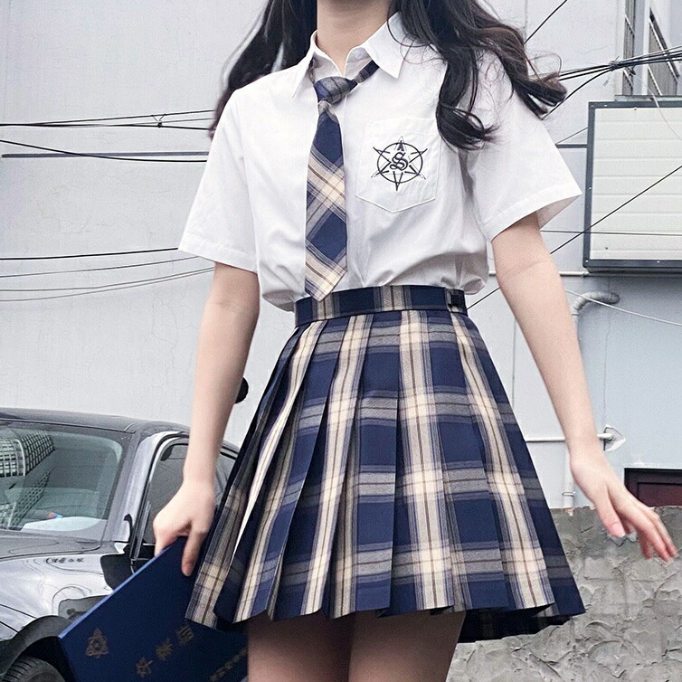 上下セット レディース プリーツスカート 半袖 セーラー服 スクール制服 春 夏 カジュアル Jk 女子高校生 格子縞 チェック柄 おしゃれ 可愛い 新品 かわいい Pnima Magazine Co Il