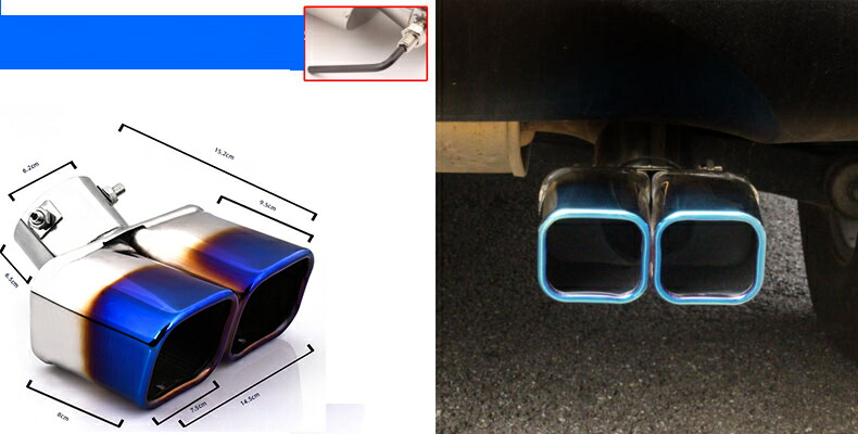 1665円 上品なスタイル マフラーカッター 汎用 2本出し スクエアタイプ パーツ 四角 角型 外装パーツ 車用品 カー用品 耐食 耐熱 シンプル おしゃれ 取り付け ブルー 下向き