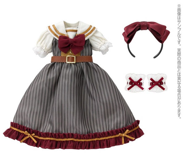 1/6 こもれび森のお洋服屋さん♪ PNXS「イノセントリボンセーラーワンピ」set ボルドー×グレーストライプ (ドール用)[アゾン]《発売済・在庫品》