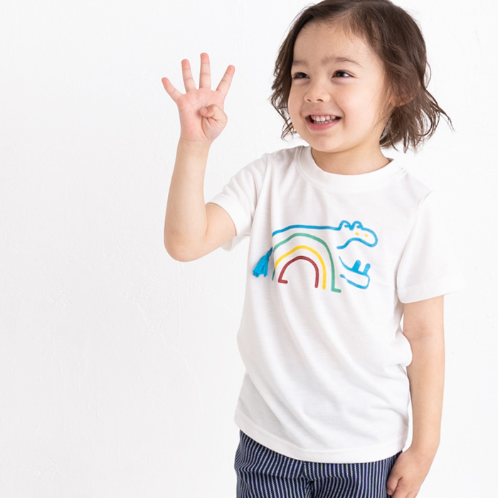 キッズ服 子供服 和紙 分類外繊維 サスティナブル Tシャツ ポリエステル30 カバ トップス 女の子 70 夏服 男の子