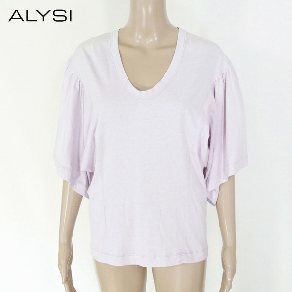 80%OFF 新品 アリジ ALYSI トップス 42 ECS1254 Lサイズ ラベンダー レディース カットソー 五分袖トップス コットン100% イタリア製