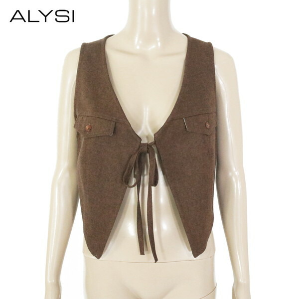 85%OFF 新品 アリジ ALYSI ジレ 42 EJK368 M Lサイズ ブラウン レディース ベスト ジレトップス ウール ショート丈 イタリア製