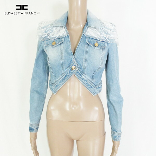 85%OFF 新品 エリザベッタフランキ ELISABETTA FRANCHI ジャケット 40 EJK371 Sサイズ ブルー レディース デニムジャケット アウター イタリア製