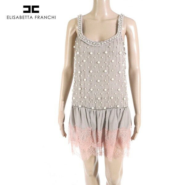 90%OFF 新品 エリザベッタフランキ ELISABETTA FRANCHI 衣装 40 EOP1290 M大きさ 薄墨色 レディース ノースリーブワンピースドレス パール イタリア製