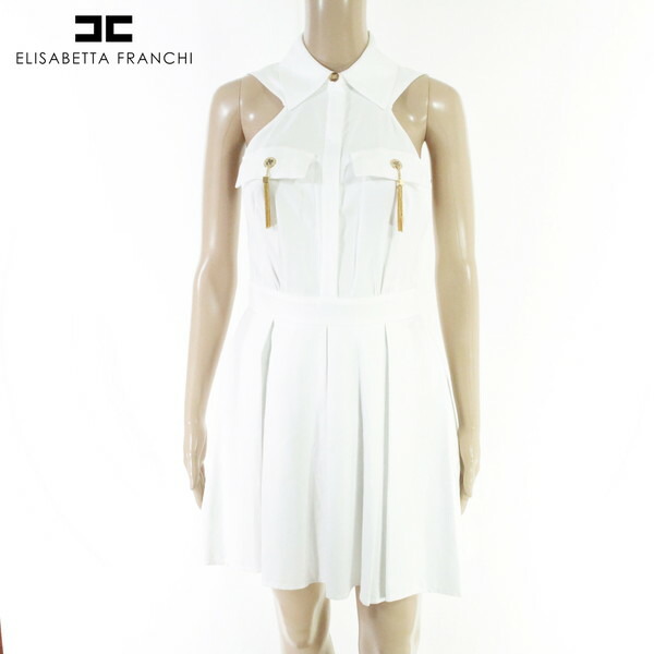 『百貨店SALE銀行割引客体』85%OFF 訳あり 新品 エリザベッタフランキ ELISABETTA FRANCHI 衣裳 40 EOP1787 S M大きさ 白いこと レディース ノースリーブ衣裳 襟付き添い人 筋目 イタリア製