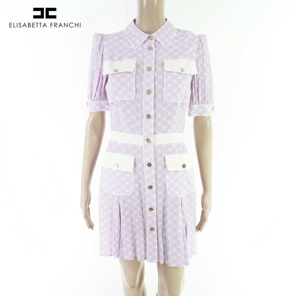 80%OFF 新品 エリザベッタフランキ ELISABETTA FRANCHI ワンピース 40 EOP1792 S Mサイズ ラベンダー レディース 半袖ワンピース シャツワンピース ブランドロゴ イタリア製｜エーエムアイクローズ店