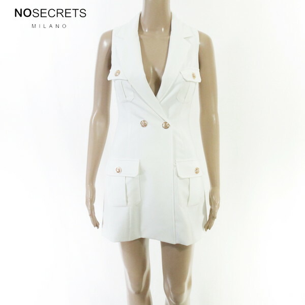 80%OFF 新品 ノーシークレッツ NO SECRETS 衣裳 38 EOP1891 XS大きさ 白いこと レディース ノースリーブ衣裳 襟付き添い人 ゴールド名取り草