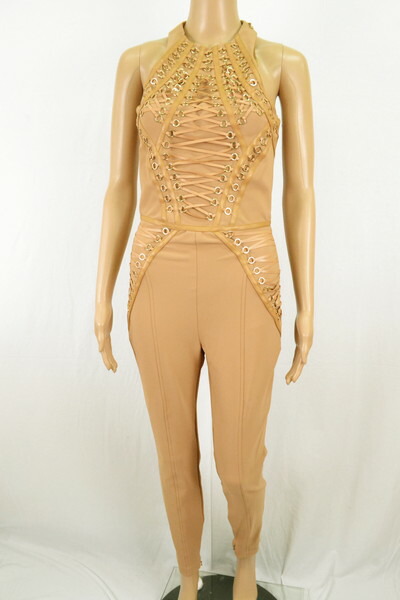 90%OFF 新品 エリザベッタフランキ ELISABETTA FRANCHI オールインワン 42 EOP365 Mサイズ ベージュ レディース フェイクレザー イタリア製 アウトレット