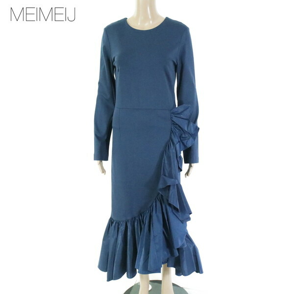 80%OFF 新品 メイメイジェイ MEIMEI J ワンピース 40 EOP1733 Mサイズ ブルー レディース ロングワンピース 長袖 裾フレア イタリア製