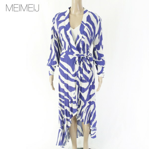 80%OFF 新品 メイメイジェイ MEIMEI J ワンピース 40 EOP1741 Mサイズ ブルー オフホワイト レディース ロングワンピース ラップワンピース イタリア製