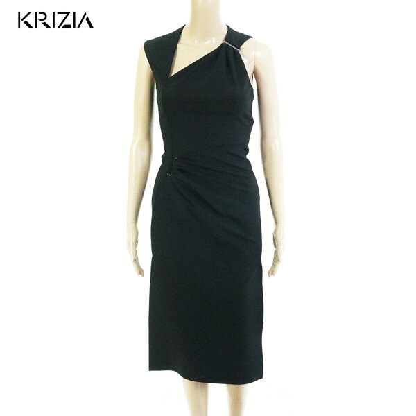 85%OFF 新品 クリッツィア KRIZIA ワンピース 36 EOP1749 XSサイズ ブラック レディース ノースリーブワンピース 膝下ミディ丈 ドレープ ストレッチ