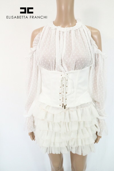 ホワイト エリザベッタフランキ レディース ワンピース Elisabetta 肩見せ エーエムアイクローズ店 ティアードワンピース イタリア製 肩見せスタイルのティアードワンピース Elisabetta Eop858 ワンピース 新品 40 新品 85 Off Sサイズ Franchi