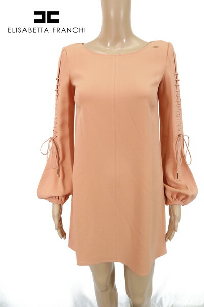 80 Off 新品 エリザベッタフランキ Elisabetta Franchi 一フラグメント 40 Eop873 M大きさ ばら色 レディース 長ウィングワンピース イタリア共和国製 イタリア製 編みあげ構えのポワン袖がトレンド気色の立つワンピース Plataformapuma Com