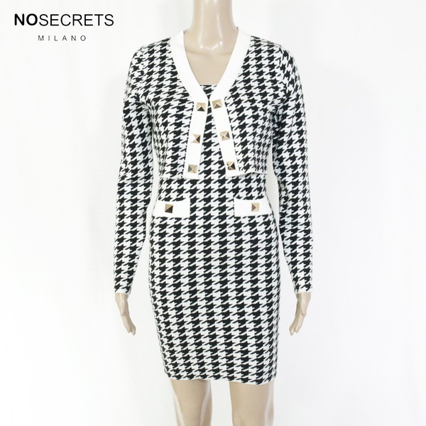 80%OFF 新品 ノーシークレッツ NO SECRETS 衣装 40 EOP1714 S大きさ 黒いこと 白いこと レディース 背広衣装 編み物衣装 チドリ透かし彫り柄