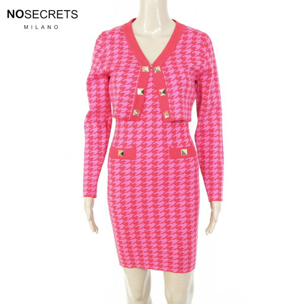 80%OFF 新品 ノーシークレッツ NO SECRETS 衣装 40 EOP1715 S大きさ サクラ色 赤いこと レディース 背広衣装 編み物衣装 チドリ透かし彫り柄