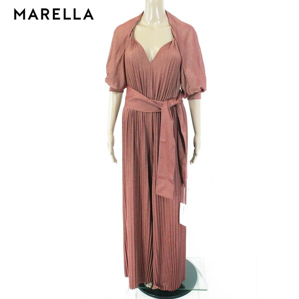 80%OFF 新品 マレーラ MARELLA オールインワン M EOP1634 M Lサイズ ワイン レディース ロング丈オールインワン プリーツ ボレロ付き ラメ