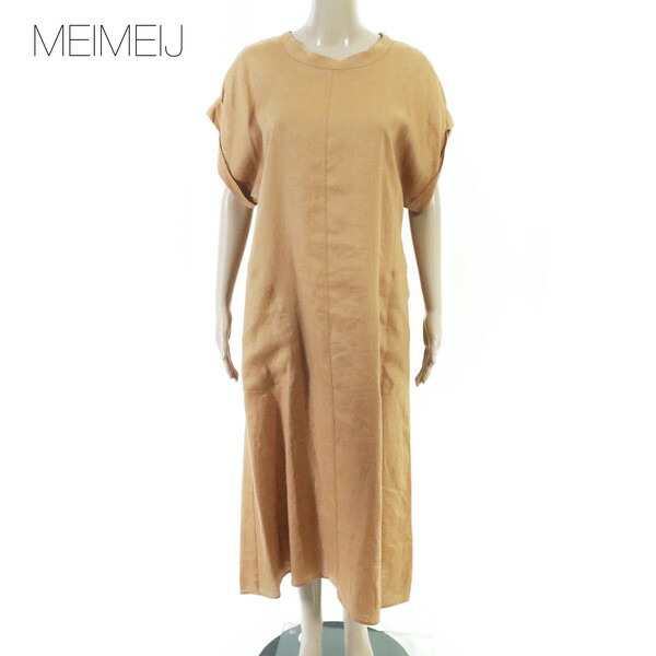 80%OFF 新品 メイメイジェイ MEIMEI J ワンピース 40 EOP1849 Mサイズ ブラウン レディース 半袖ロングワンピース リネン イタリア製|エーエムアイクローズ店
