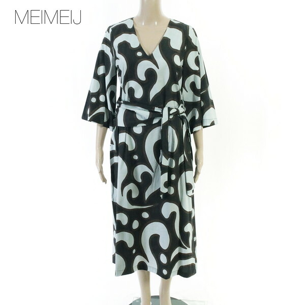 80%OFF 新品 メイメイジェイ MEIMEI J ワンピース 40 EOP1857 Mサイズ ブラック レディース プリント柄ロングワンピース コットン イタリア製|エーエムアイクローズ店