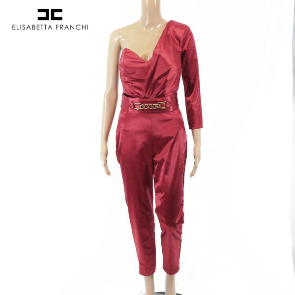 90%OFF 訳あり 新品 エリザベッタフランキ ELISABETTA FRANCHI オールインワン 40 EOP1280 Mサイズ レッド レディース ワンショルダーオールインワン イタリア製｜エーエムアイクローズ店