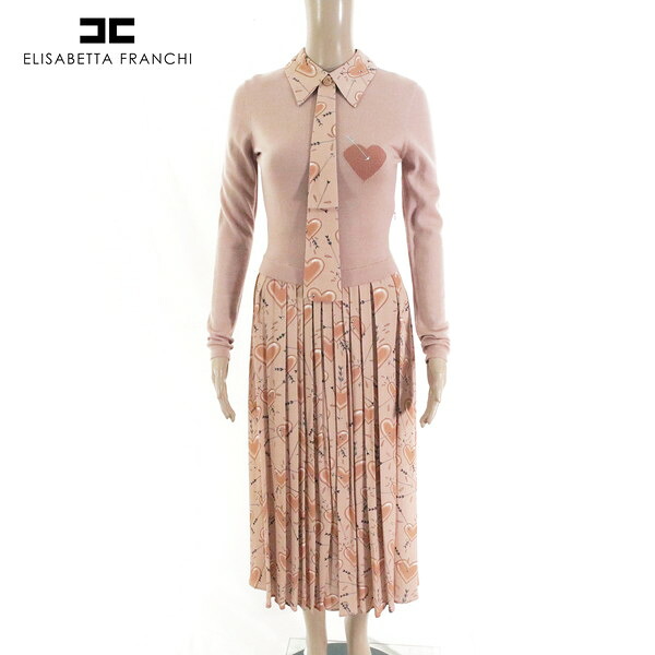 90%OFF 訳あり 新品 エリザベッタフランキ ELISABETTA FRANCHI ワンピース 40 EOP1401 Mサイズ ピンクベージュ レディース 長袖ワンピース ハート柄 イタリア製｜エーエムアイクローズ店