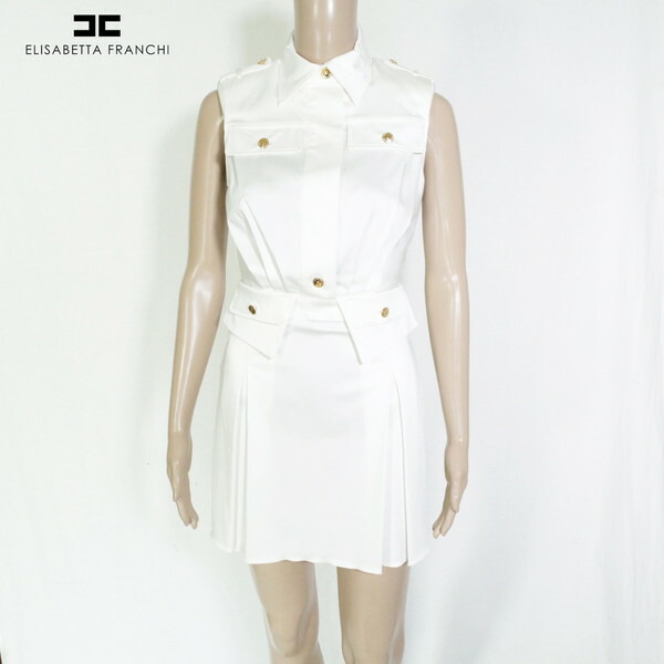 『百貨店SALE銀行割引客体』85%OFF 新品 エリザベッタフランキ ELISABETTA FRANCHI 衣裳 38 EOP1666 S大いさ 白いこと レディースノースリーブワンピース 襟付き添い人 イタリア製