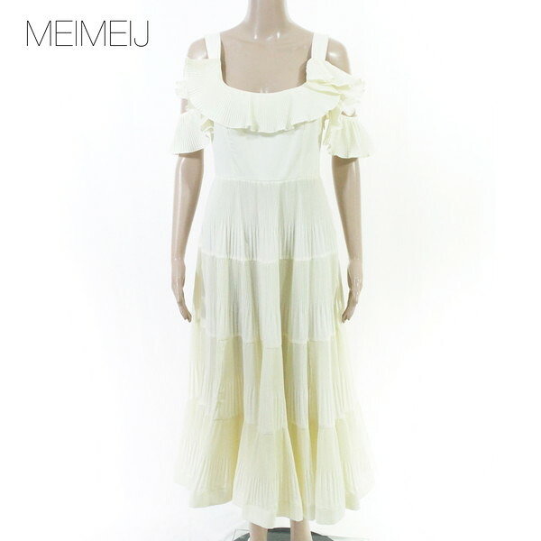 80%OFF 新品 メイメイジェイ MEIMEI J ワンピース 40 EOP1825 Mサイズ オフホワイト レディース ロングワンピース ドレス プリーツイタリア製|エーエムアイクローズ店