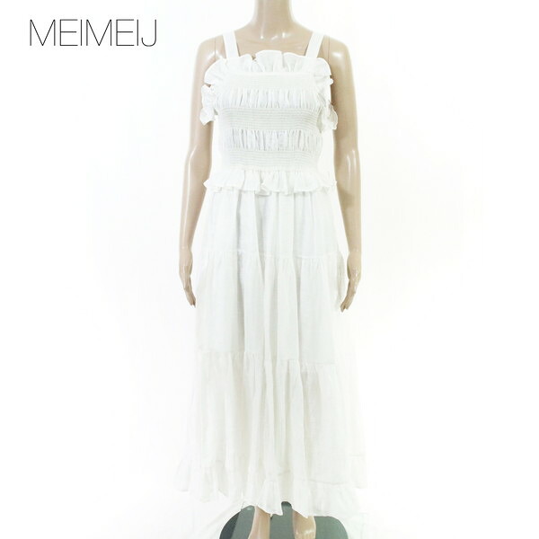 80%OFF 新品 メイメイジェイ MEIMEI J ワンピース 40 EOP1826 Mサイズ オフホワイト レディース ロングワンピース リネン シャーリング イタリア製|エーエムアイクローズ店