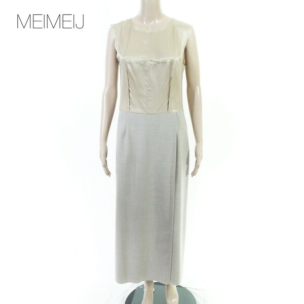 80%OFF 新品 メイメイジェイ MEIMEI J ワンピース 40 EOP1832 Mサイズ ベージュ レディース ロングワンピース ノースリーブ 異素材MIX イタリア製|エーエムアイクローズ店