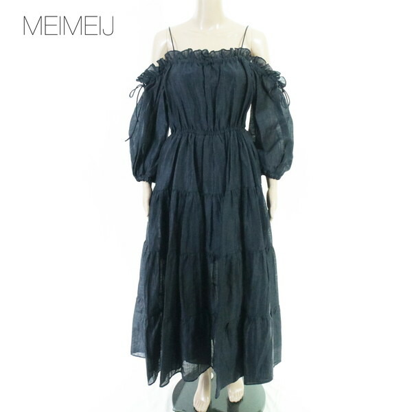 80%OFF 新品 メイメイジェイ MEIMEI J 衣装 40 EOP1841 M大きさ 米国海軍 レディース オフショルダーワンピース リネン ギャザー イタリア製