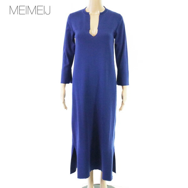 80%OFF 新品 メイメイジェイ MEIMEI J 衣装 40 EOP1864 M大きさ 青み レディース 長袖編み物衣装 ロング丈 イタリア製