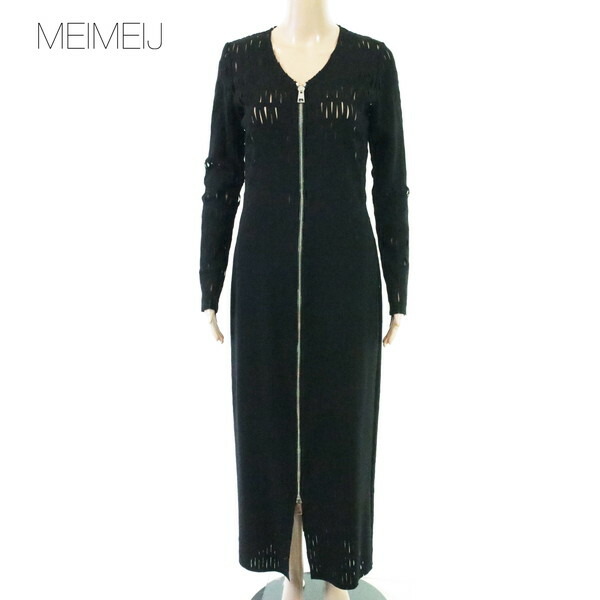 80%OFF 新品 メイメイジェイ MEIMEI J 衣裳 40 EOP1865 M大いさ 黒いこと レディース 長袖衣裳 ロング丈 ジップアップ イタリア製
