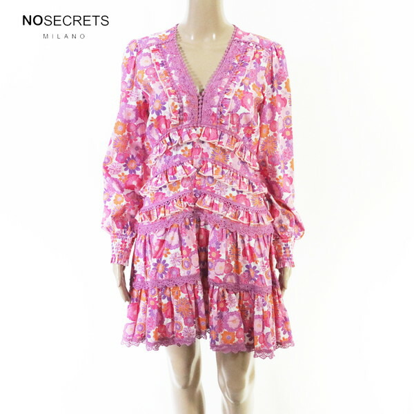 80%OFF 新品 ノーシークレッツ NO SECRETS 衣裳 42 EOP1902 M大いさ サクラ色 レディース 長袖衣裳 フラウンス お花柄