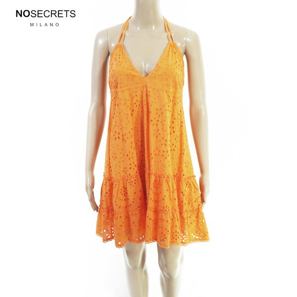 80%OFF 新品 ノーシークレッツ NO SECRETS 衣裳 42 EOP1922 M大きさ オレンジ色 レディース ホルダーネックワンピース 綿織物スピード競技