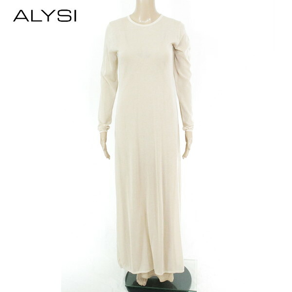 80%OFF 新品 アリジ ALYSI ワンピース XS EOP1767 XS Sサイズ ベージュ レディース シアーワンピース シースルーワンピース ロングワンピース 長袖