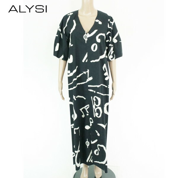 『百貨店SALE銀行割引客体』80%OFF  新品 アリジ ALYSI 衣裳 42 EOP1768 L大きさ 黒いこと ロング衣裳 マキシ衣裳 ポ一袖  綿織物 イタリア製