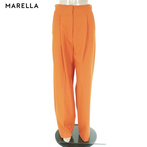 80%OFF 新品 マレーラ MARELLA パンツ 42 EPT1016 Lサイズ オレンジ レディース タック入りパンツ カラーパンツ ストレッチ ステッチ インポート