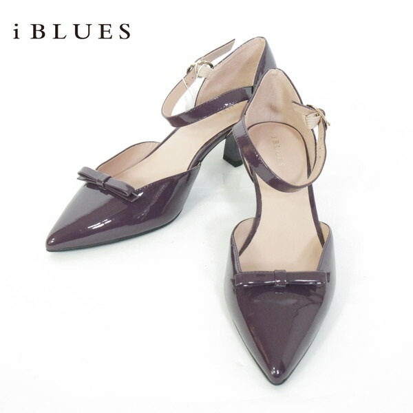 『百貨店SALE割り引き客体』80%OFF 新品 前日ルース i BLUES 靴 37 ES359 23.5糎 パープル レディース パンプス ストラップパンプス エナメルパンプス ポインテッドトゥ