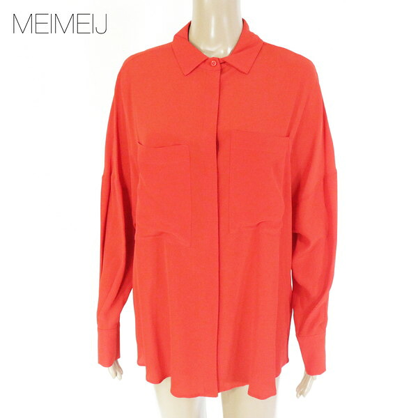 75%OFF 新品 メイメイジェイ MEIMEI J シャツ 40 ESH174 Mサイズ オレンジ レディース ブラウス 長袖シャツ オーバーサイズ シルク イタリア製